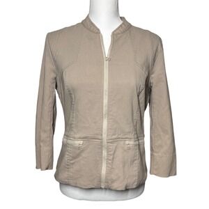 Renuar Zip Front Utility Moto Jacket 10 Tan Khaki Quilted Shoulder